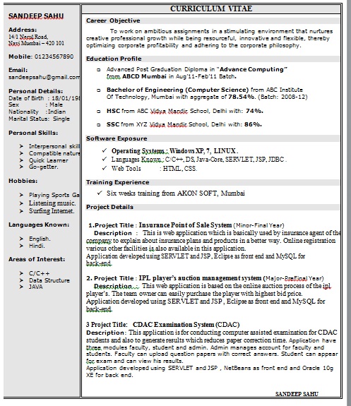 Latest resume format for freshers mba hr